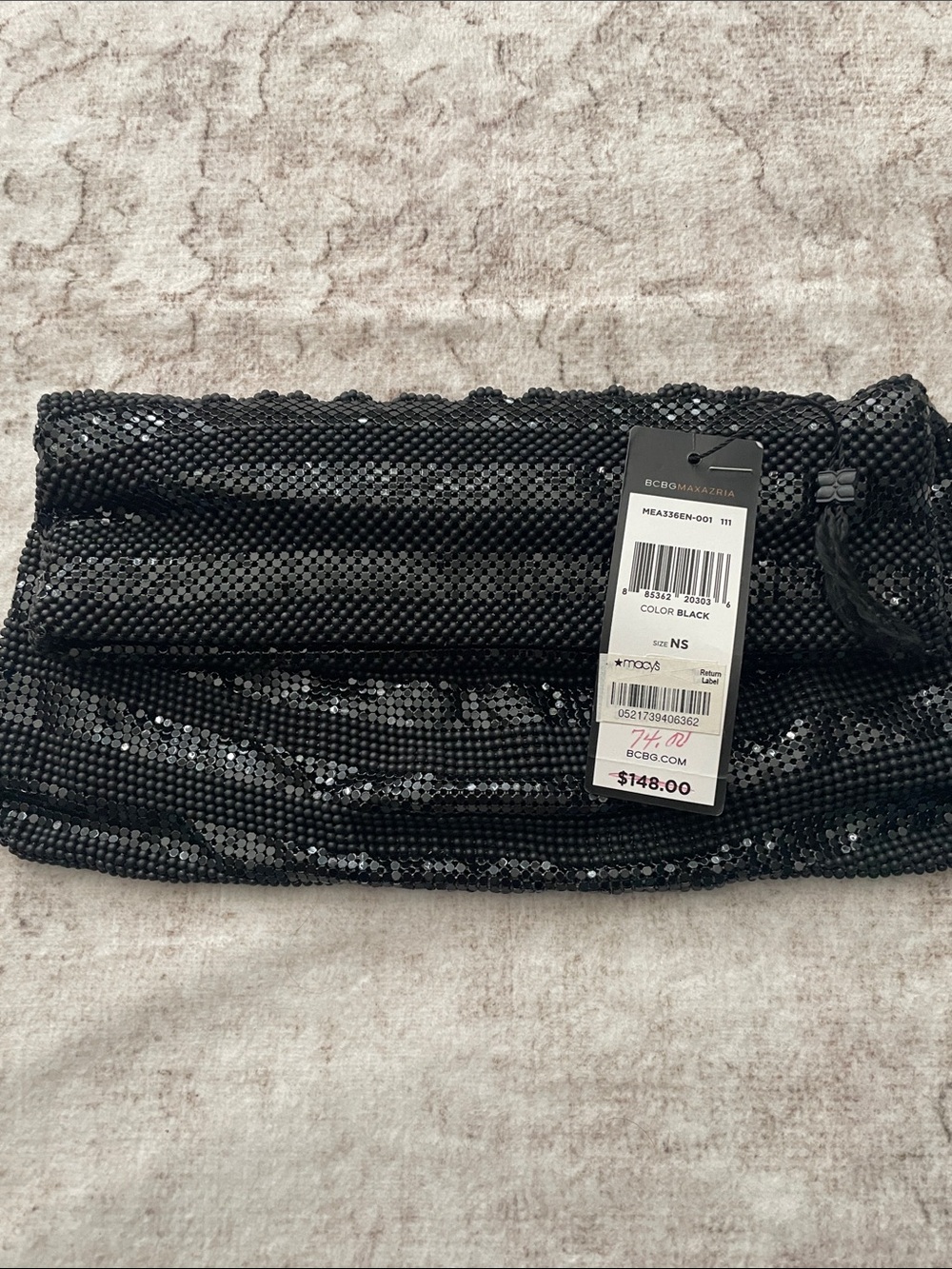 BCBGMaxAzria Black Sequin Fold-Over Clutch with Tag